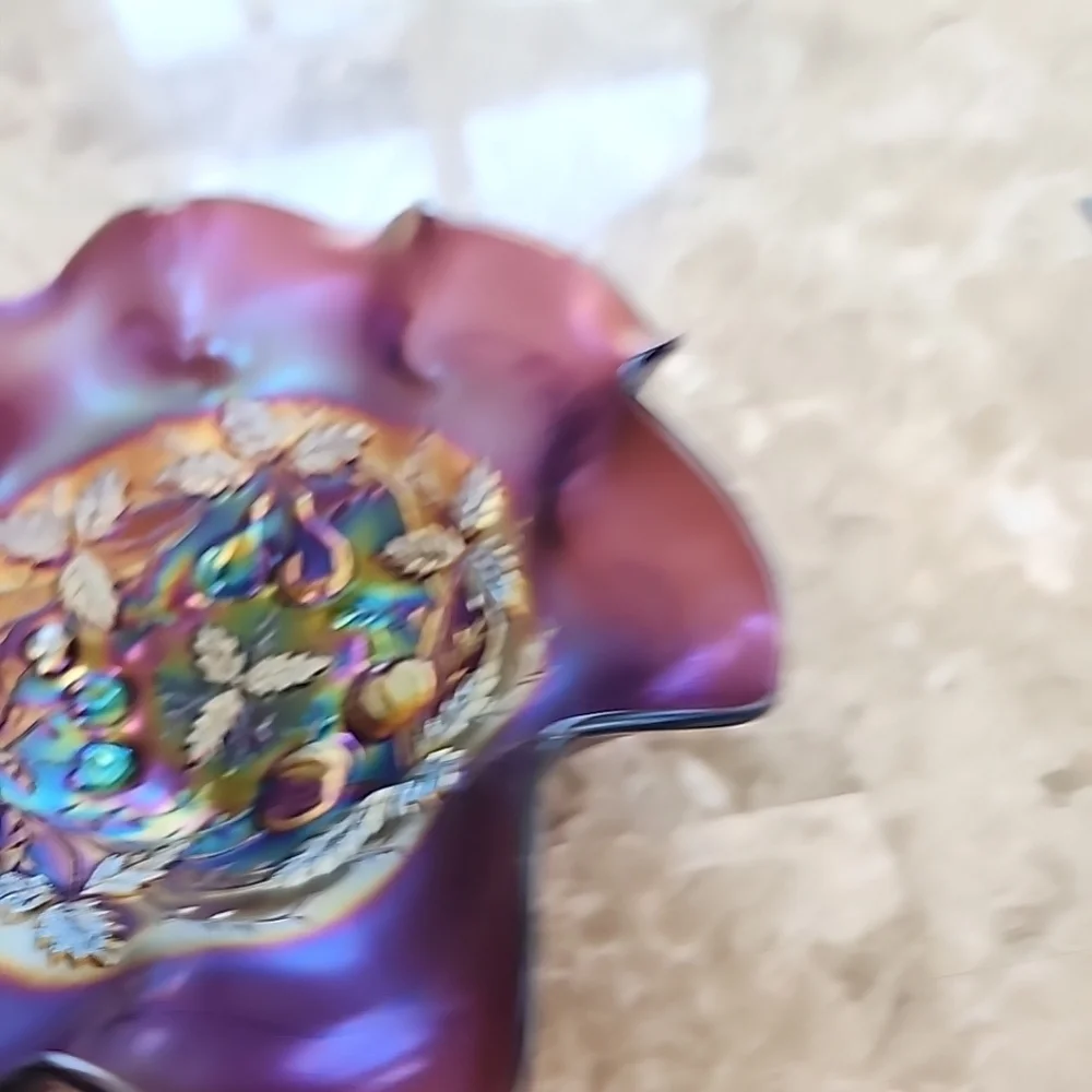 Northwood Three Fruit Amethyst Carnival Bowl , 9